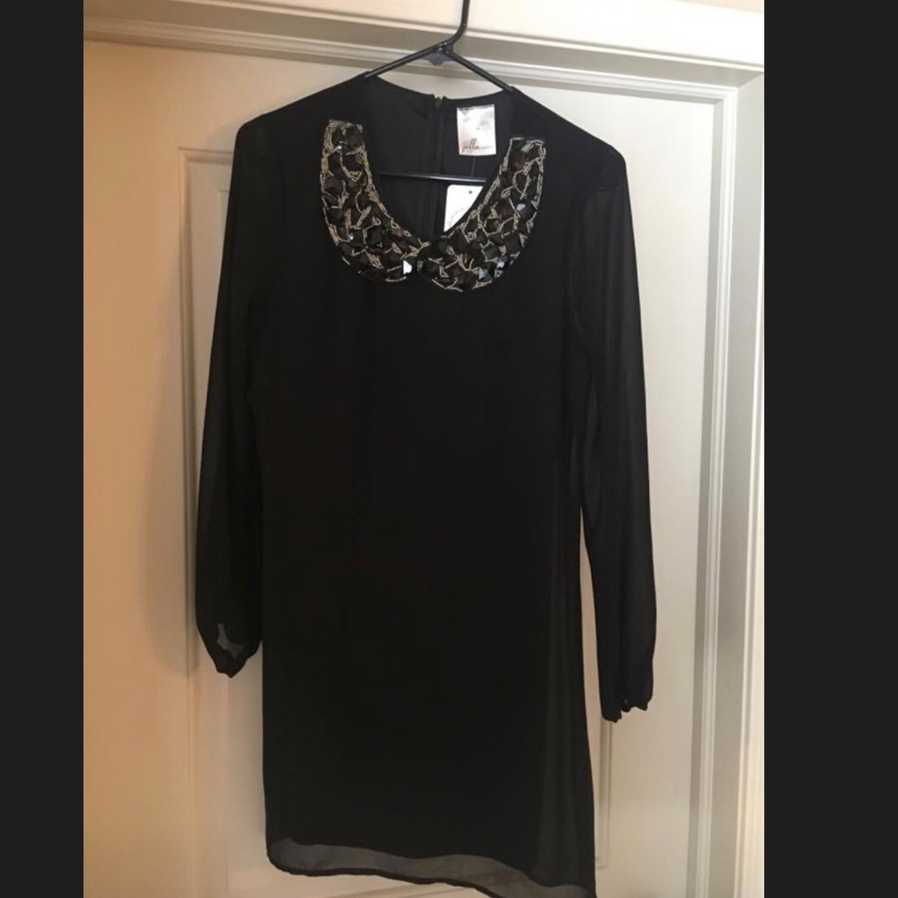 Gemstone Beaded Collar Chiffon Dress